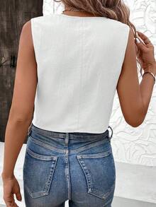 Blusa informal sin mangas de unicolor para oficina en verano, blusas sin mangas - Blanco - Ver 4