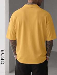 GRDR 男士夏季半拉鍊 Polo 短袖 T 恤，純色經典款，適合戶外休閒穿著 - 黃色 - 查看 7