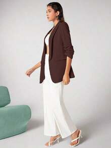 Blazer clásico para mujer, adecuado para el uso diario, con mangas largas, para uso casual en la oficina, apto para todas las estaciones - Marrón - Ver 4