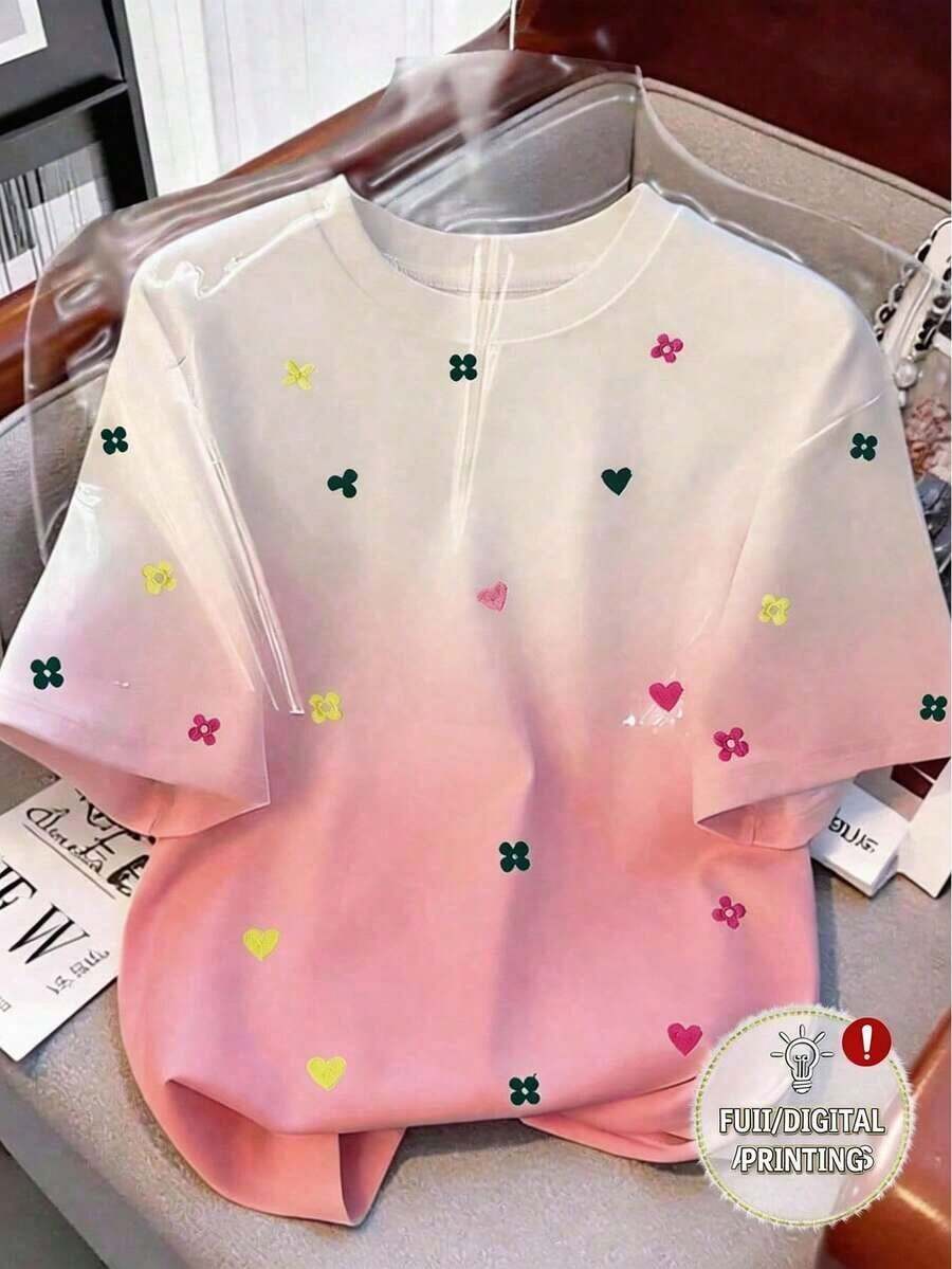 Camiseta de mujer de cuello redondo con estampado de limón degradado - Multicolor 6 - Ver 1