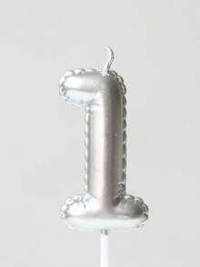 1pc Silver Floral Decorative Balloon Shaped Birthday Candle, Hand-Painted Birthday Number 0-9 Birthday Candle, Happy Birthday Cake Decoration, Birthday Party Decoration, Suitable For Birthday, Anniversary, Gender Reveal Party, Bachelorette Party, Graduation Ceremony - Silver - View 3