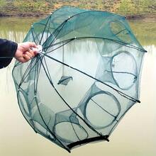 6/8/10/12-Hole Foldable Hexagonal Fishing Net, Umbrella Shrimp Net, Fishing Accessories - Portable Foldable Fish Catching Net With Durable And Compact Design, Adopting High-Strength Plastic-Coated Steel Wire Frame. Adopting Multi-Directional Funnel Design, Easy For Prey To Enter But Hard To Escape. Essential Fishing Gear And Tool For Outdoor Anglers, Suitable For Catching Shrimps, Crabs And Fish In Rivers, Lakes And Coastal Waters. - Dark Green - View 3