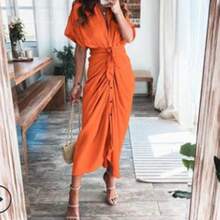 Elegant Women's Spring Shirt Dress, Sensual Print, With Adjustable Ties, Refined Style - Orange - View 4