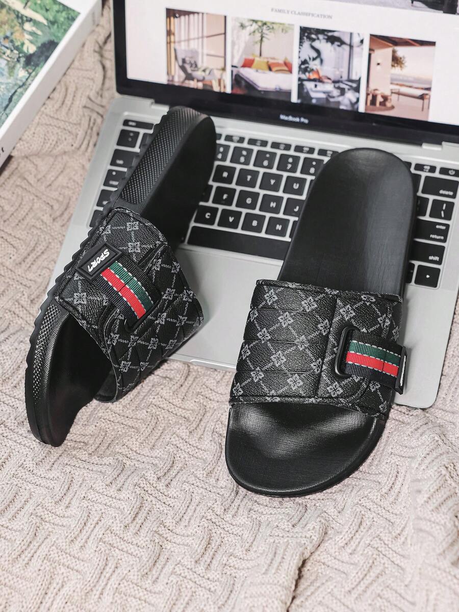 Men's Outdoor Beach Sandals, Indoor Home Slippers, Soft Comfortable Shower Slippers, EVA Flat Thick Slippers - Black - View 1