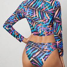 2026 New Sun-Protective Printed Cropped Sexy Triangle Two-Piece Long Sleeve Swimsuit For Women - Purple - View 3