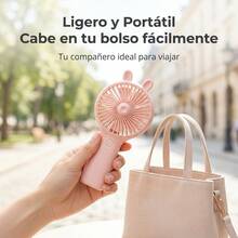 Portable Rabbit Ear Fan With Mobile Phone Holder, Rechargeable Model, Mini Three-Speed Adjustable Table Fan. - 淺粉色 - 查看 5