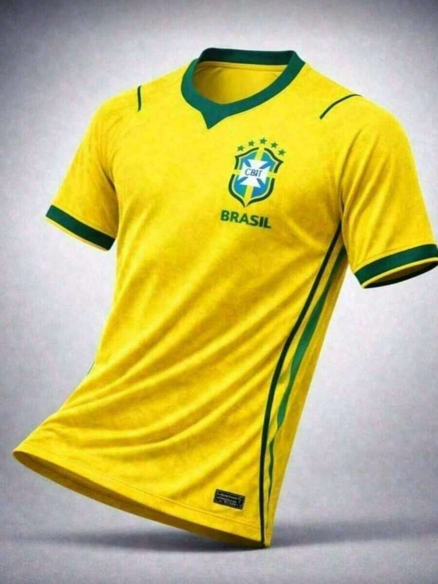 Men's Football Shirt Brazil National Team Training 2026 Fan Team T-Shirt - Màu Mù tạt vàng - Xem 1