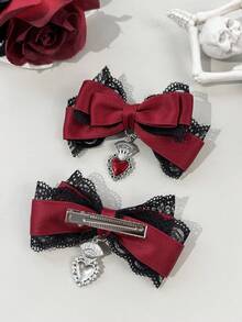 2pcs Gothic Style Black & Red Hair Clips, Suitable For Holiday Outfits, Daily Wear For Gothic Fashion Enthusiasts,Hair Claws,Clips For Hair - Multicolor - View 3