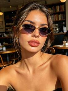 1 chiếc kính râm nữ, kiểu dáng tối giản, gọng mảnh hình kim cương nhỏ, phong cách retro, chất liệu cao cấp, phù hợp cho đeo hàng ngày, đi làm, lái xe, du lịch, đi biển, đa năng. - Nhiều màu - Xem 9