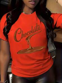 Camiseta cómoda de talla grande para mujer con diseño de gotas de chocolate - básica y versátil. - Negro - Ver 9