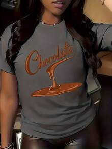 Camiseta cómoda de talla grande para mujer con diseño de gotas de chocolate - básica y versátil. - Negro - Ver 10