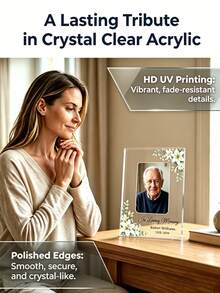 Tấm bảng acrylic tưởng niệm ảnh tùy chỉnh, khung ảnh cá nhân hóa "Kỷ niệm người thân yêu" với chữ và ngày tháng, vật kỷ niệm chia buồn hình hoa ly, quà tặng tưởng niệm tùy chỉnh cho người thân đã khuất, vật trang trí bàn tưởng niệm cho tang lễ và lễ tưởng niệm. - Nhiều màu - Xem 7