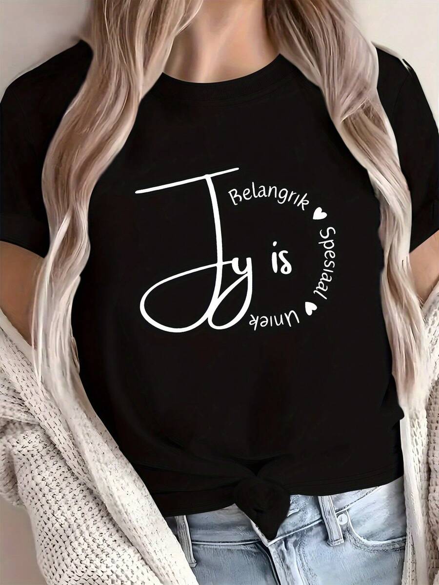 Ropa ligera y transpirable de una sola pieza para mujer, holgada, para primavera/verano, J'Jy presenta un diseño especial único. Camiseta, cuello redondo, manga corta, top casual de moda, atuendo elegante para fiestas, corte holgado, regalo para las fiestas, diseño divertido, uso diario, ropa para el hogar, conjuntos combinables para primavera y otoño. - Negro - Ver 1