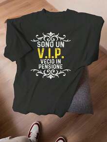 Funny Women's Retirement Slogan T-Shirt - "I'm A Senior VIP To A Retired Man", Graphic Print In Spanish And English, Loose Fit, Casual Comfort, Humorous Gift For Retirement Life, Lettering, Comfortable Retirement Party Outfit For All Seasons - 黑色 - 查看 5