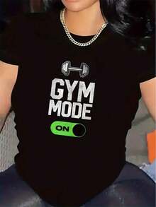 Black And White Gym T-Shirt - Short Sleeve Sports T-Shirt With Round Neck, Durable And Comfortable Polyester Fabric, Suitable Activewear For Home Gym, Outdoor Training, Casual Wear - Machine Washable - Women's Blouses - 黑色 - 查看 6
