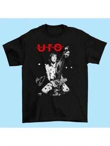 Pete Way Unisex Graphic T-Shirt For The Band UFO, Vintage Rock Style, Red UFO Guitarist Design, For Concerts, Festivals, Daily Wear, Casual Music Clothing, Sizes S-5XL - 黑色 - 查看 1