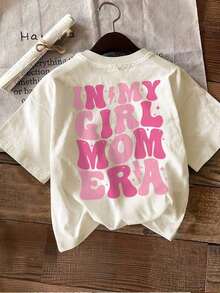 2026 Women's Summer Top, Modern And Casual, Double-Sided Print Featuring Sweet Designs Like Stars And Lightning Bolts, "IN MY MOM" Print, Sheer Short-Sleeved Crew Neck T-Shirt. Women's Short-Sleeved Printed T-Shirt, Cool, 100% Cotton. - 杏 - 查看 2