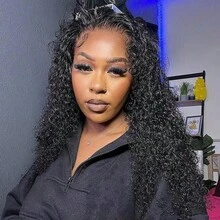 CEXXY 360 Full Frontal Lace Wig, Curly Human Hair Wig, 91 Cm (36 Inches), Water Curly, Ready To Wear, 200% Density, Brazilian Curly HD Lace Hair, Untreated, Natural Hairline With Baby Hairs, Deep Part, Ideal For Everyday Wear And Parties - Natural Black - Xem 5