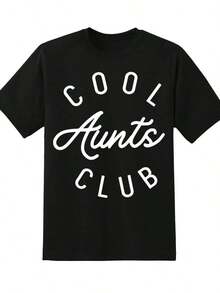 Camiseta "Cool Aunts Club" para Mujer, Top Casual de Verano, Camiseta Gráfica, Camiseta de Moda, Regalo para Fiesta de Cumpleaños de Tía, 100% Algodón - Negro - Ver 4