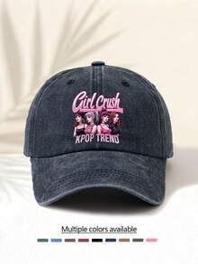 1pc Washed Baseball Cap With "GIRL CRUSH K-POP " Letter Print Pattern, Retro American Style Minimalist Casual Versatile Fashionable Unisex Accessory, Suitable For Concerts, Music Festivals, Outdoor Activities, All Seasons - Water Wash - View 8