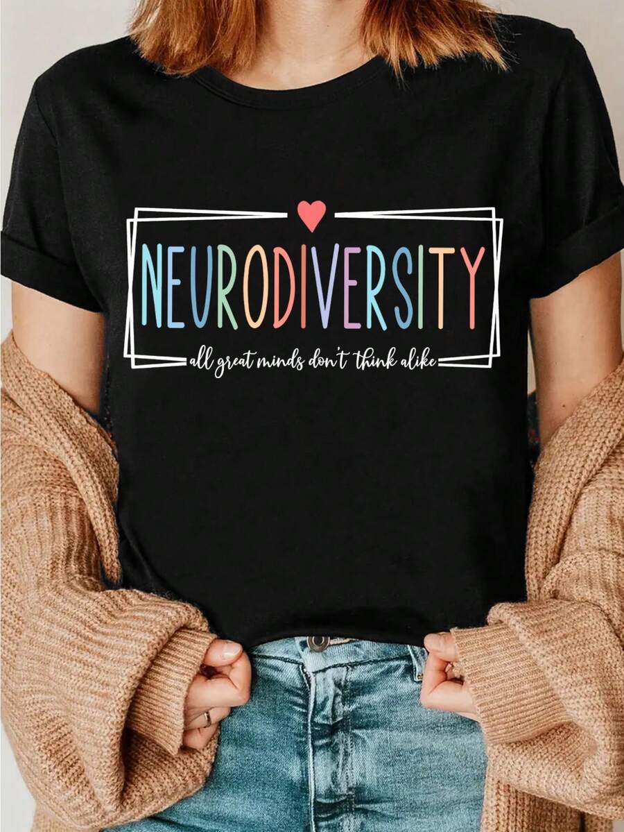 1 camiseta de neurodiversidad, camiseta de concientización sobre la salud mental, camiseta de apoyo y concientización sobre el autismo, camiseta para madres de autistas, ropa para clubes de mujeres, ropa femenina asequible y bonita, camiseta cómoda para todas las estaciones, 180g 100% algodón. - Negro - Ver 1