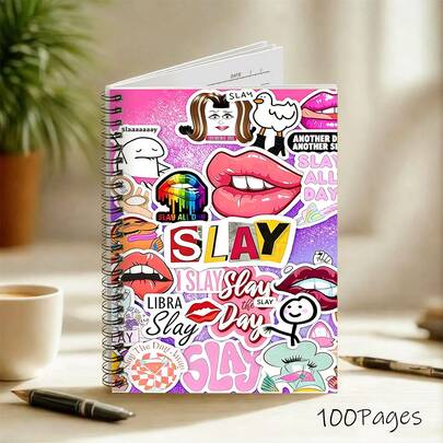 1pc A5 Spiral Notebook "SLAY" All-Weather Sticker Scrapbook/ Diary, Thick Ruled Journal/Fun Motivational Back-To-School Gift, Perfect For Student & Creative Writers