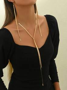 Bộ trang sức 3 món phong cách nghỉ hè với bông tai và dây chuyền tua rua dài, dây chuyền chữ Y kiểu dáng tối giản thời trang, dây chuyền tua rua dài để phối cùng áo len, mặt dây chuyền dây chuyền bản lớn, phụ kiện đa năng dùng hàng ngày. - vàng - Xem 2