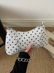 Bolso baguette de cadena grande de unicolor - Blanco - Ver 5