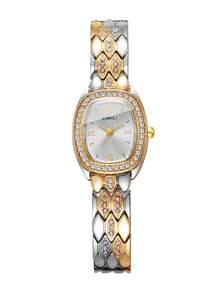 1 pieza Reloj de cuarzo con incrustaciones de rhinestone para mujer, esfera con números romanos, reloj de lujo, regalo para amigos (1 pieza/set) No incluye caja de reloj - Multicolor - Ver 7