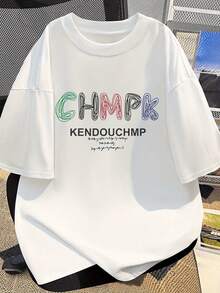 Casual Essential Garment [Xiang Longfei Selection] Pure Cotton Short Sleeve T-Shirt With Colorful Letter Print, Casual Top For Men And Women, Soft Cotton Everyday Wear - 白色 - 查看 12