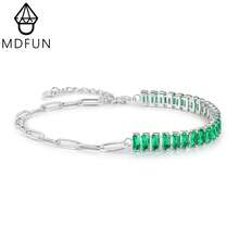 MDFUN 18K White Gold Plated Bracelet, Baguette Cut CZ Half Tennis Half Paperclip Chain Adjustable Bracelet, Multicolor Elegant Jewelry For Women - Green - View 1