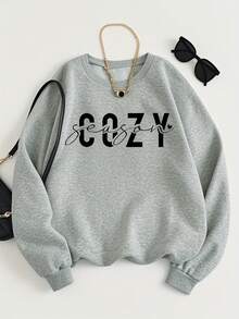 Fashionable Letter-Printed Soft And Skin-Friendly Breathable Sweatshirt Women, Comfortable Top, Simple, Stylish, Versatile TAYZI 8Y6B - Black - View 6