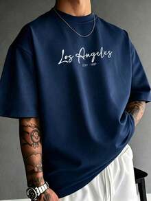 This Modern Men's Unisex Short-Sleeved T-Shirt Features A Crew Neck And A Casual Yet Stylish Design, Perfect For Everyday Wear And School. Made From Comfortable Fabric, It's A Summer Essential. One-Piece Construction, Machine Washable. - Summer Wear Breathable - 海軍藍 - 查看 11