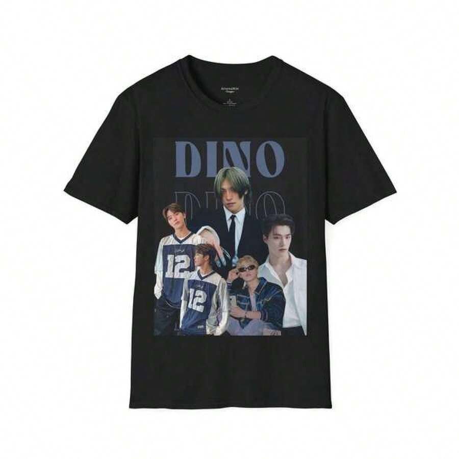 Dino Chan Retro Collage Print T-Shirt, Vintage Idol T-Shirt, Women's Blouses, Blouses, Casual Blouses For Women, Women's Tops, Tops, Unisex - 黑色 - 查看 1