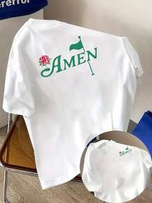 New Men's T-Shirt, 180g Weight, % Cotton, With Prints Of The Word Amen And The Church Flag On The Front And Back, A Modern Short-Sleeved T-Shirt, Suitable For Everyday Casual Wear And Outdoor Fitness Activities, With A Unique Double-Sided Pattern Design - To Be Layered In Spring And Autumn Or Worn Alone In Summer, Unisex Style. - 白色 - 查看 1