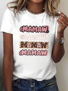 Mamaw Printed T-Shirt, Short Sleeve, Round Neck, Casual Style, Women's Clothing For Summer And Spring - Unisex Cotton T-Shirt, Urban Vintage Style, Short Sleeve, Round Neck - 白色 - 查看 7