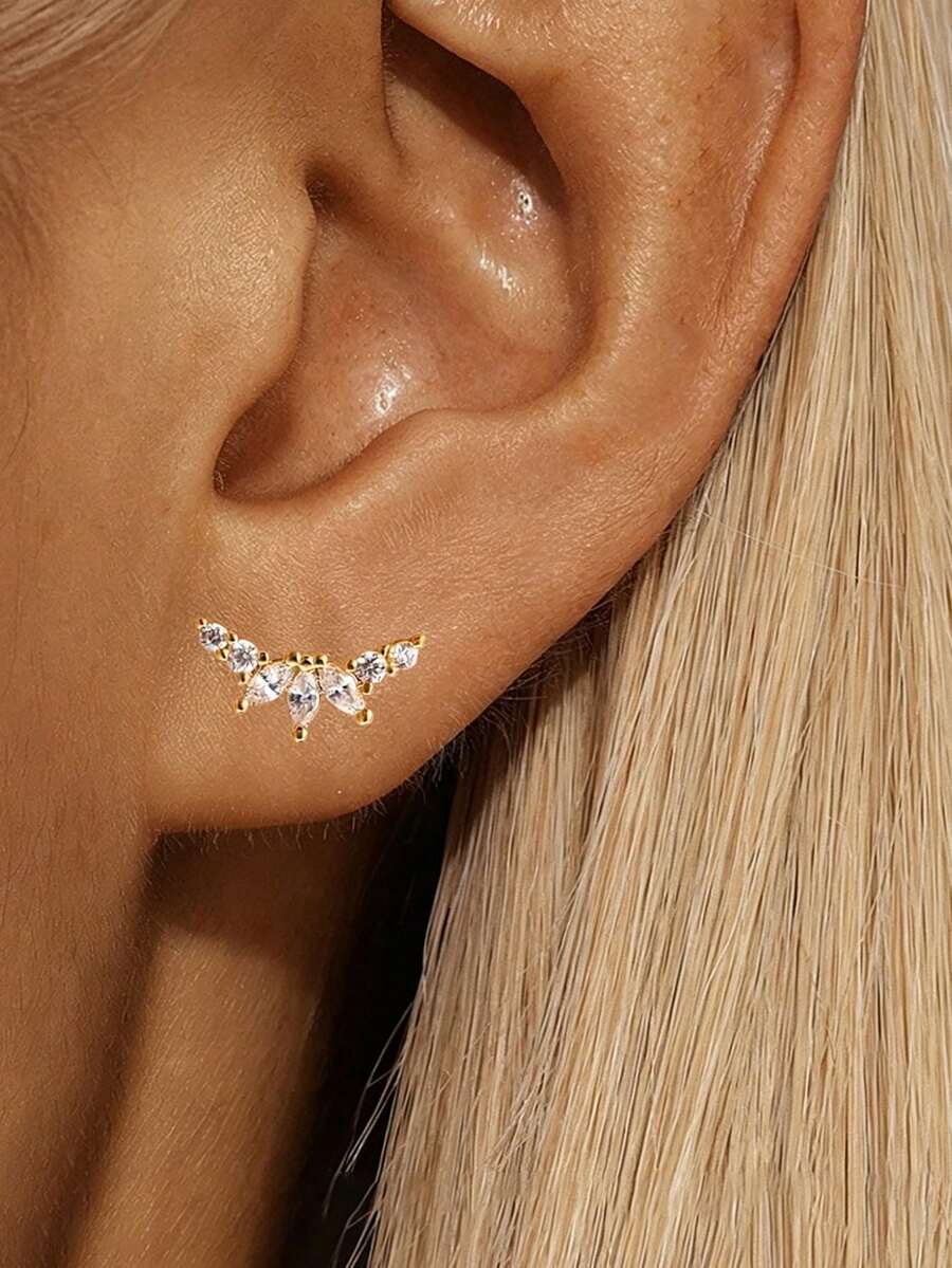 1pc Gold Curved Zirconia Cartilage Stud Earring Body Piercing Jewelry Suitable For Daily Commute Wear - Yellow Gold - View 1