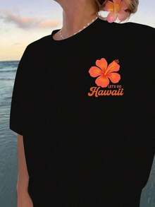 Camiseta negra informal de manga corta con cuello redondo para hombre,Camisetas Para Mujer Camiseta única Hawaii diseño flor brillante casual estilo playero cómoda versátil adecuada para vacaciones verano talla S/M/L color negro ropa de moda - Negro - Ver 1