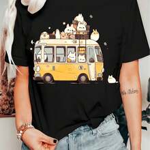 Women's T-Shirt With Sparkling Golden Cherry Design - 黑色 - 查看 1