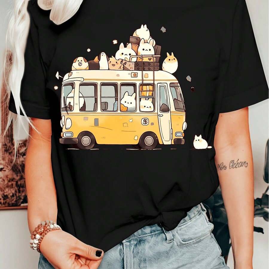 Women's T-Shirt With Sparkling Golden Cherry Design - 黑色 - 查看 1