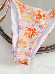 Swim Mod Multicolor Plant Pattern Fabric Halter Bikini Set Boho Style Lace Up Design - Multicolor - Ver 3