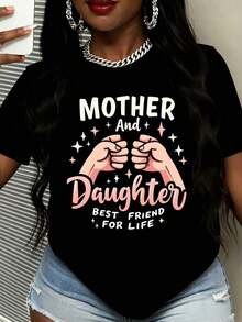 Women's T-Shirt, Mother And Daughter T-Shirt, Best Friends For Life, Black T-Shirt With Mother And Daughter Cuff Design For Matching Family Sets, Mother's Day Gift, Casual Women's Clothing - 黑色 - 查看 3