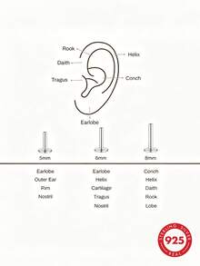 1 chiếc khuyên tai dạng tạ phẳng bằng bạc Sterling, kích thước 5/6/8mm, có chốt vặn, phù hợp với mọi vị trí xỏ khuyên (dái tai, vành tai, bình tai, daith, rook, conch). - Vàng - Xem 3