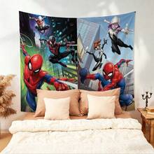 1pc Classic Anime S Pider-Man Multiverse Assembly Tapestry Miles Morales Ghost Spider Gwen Web Slinging City Skyline Living Room Bedroom Headboard Wall Hanging Decor Boys Room Gaming Room Game Room Scene Layout Anime Fans Birthday Party Gathering Photography Background Dorm Aesthetic Art Wall Hanging Table Backdrop - Nhiều màu - Xem 3