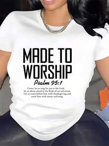 Camiseta Deportiva Casual para Mujer con Diseño Temático de Adoración - Camiseta Elástica de Cuello Redondo, Lavable aáquina, Ajuste Cómodo para Todas las Estaciones, para un Look Espiritual y Relajado. - Blanco - Ver 7