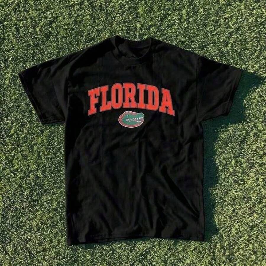 New Summer Short Sleeve Printed T-Shirt, Vintage Florida State Gators White T-Shirt, New, White, All Sizes, Comfortable Retro Cotton T-Shirt - L91. Casual Women's Printed T-Shirt, Short Sleeve And Round Neck, Spring/Summer Local Urban Fashion. - 黑色 - 查看 1