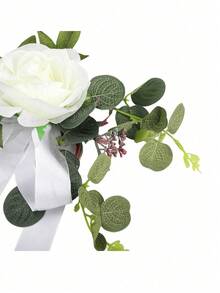 12/6pcs Wedding Aisle Chair Back Flower Bouquet Decor, Rose Style Wedding Chair Decorations (With Leaves And Ribbons), Suitable For Wedding Ceremony Decoration, Church Pew Decor. Holiday Party Supplies, Party Decorations, Wedding Decorations - A - View 8