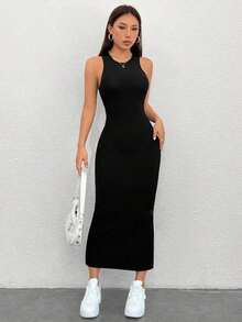 PETITE Vestido Para Mujer De Cuello Redondo Sin Mangas - Negro - Ver 8