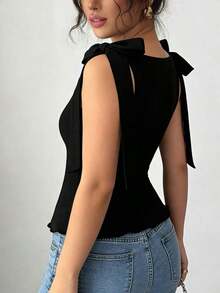 Blusa elegante y de moda de unicolor con tirantes para mujer - Negro - Ver 2