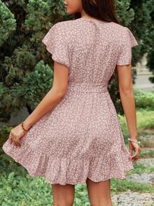 Vestido con estampado floral y cinturón para mujer, estilo - Rosa - Ver 2